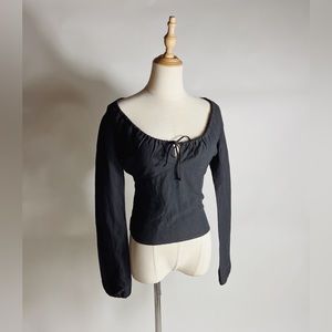 INTERMIX Linen Blend Milkmaid Long Sleeve Lace Up Back Top Womens 0